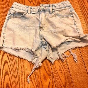 Distressed Light Blue Denim Shorts